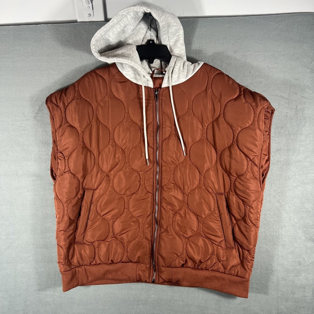 Women's 2XL Rust Quilted‎ Hooded Puffer Vest Full Zip Sleeveless Polyester